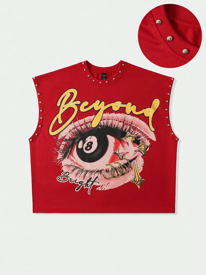 ROMWE MEN Street Life Men's Printed Rivet Loose Tank Top