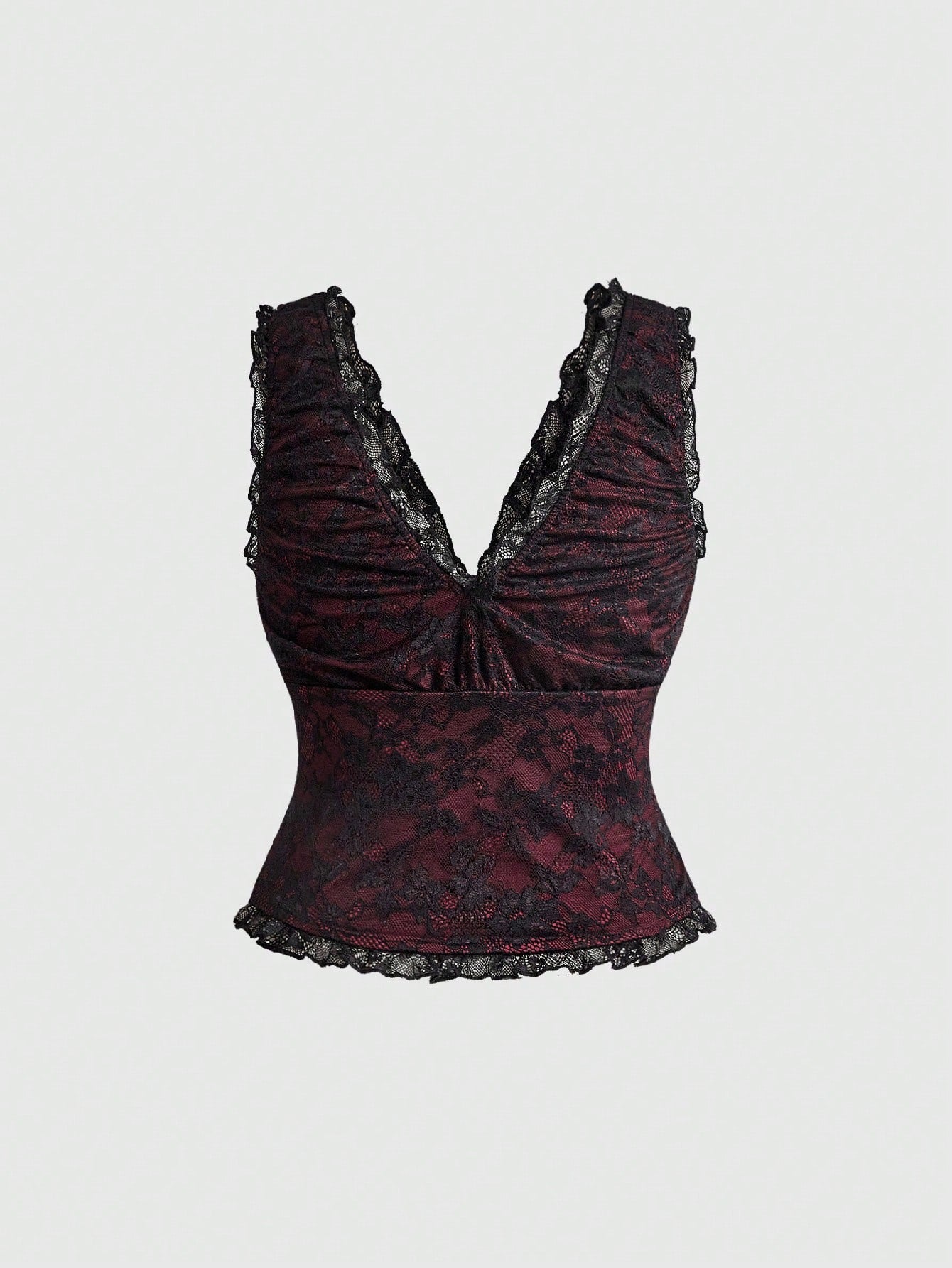 ROMWE Plus Size Gothic Contrast Color Lace Ribbon Bow Cross Pendant Camisole