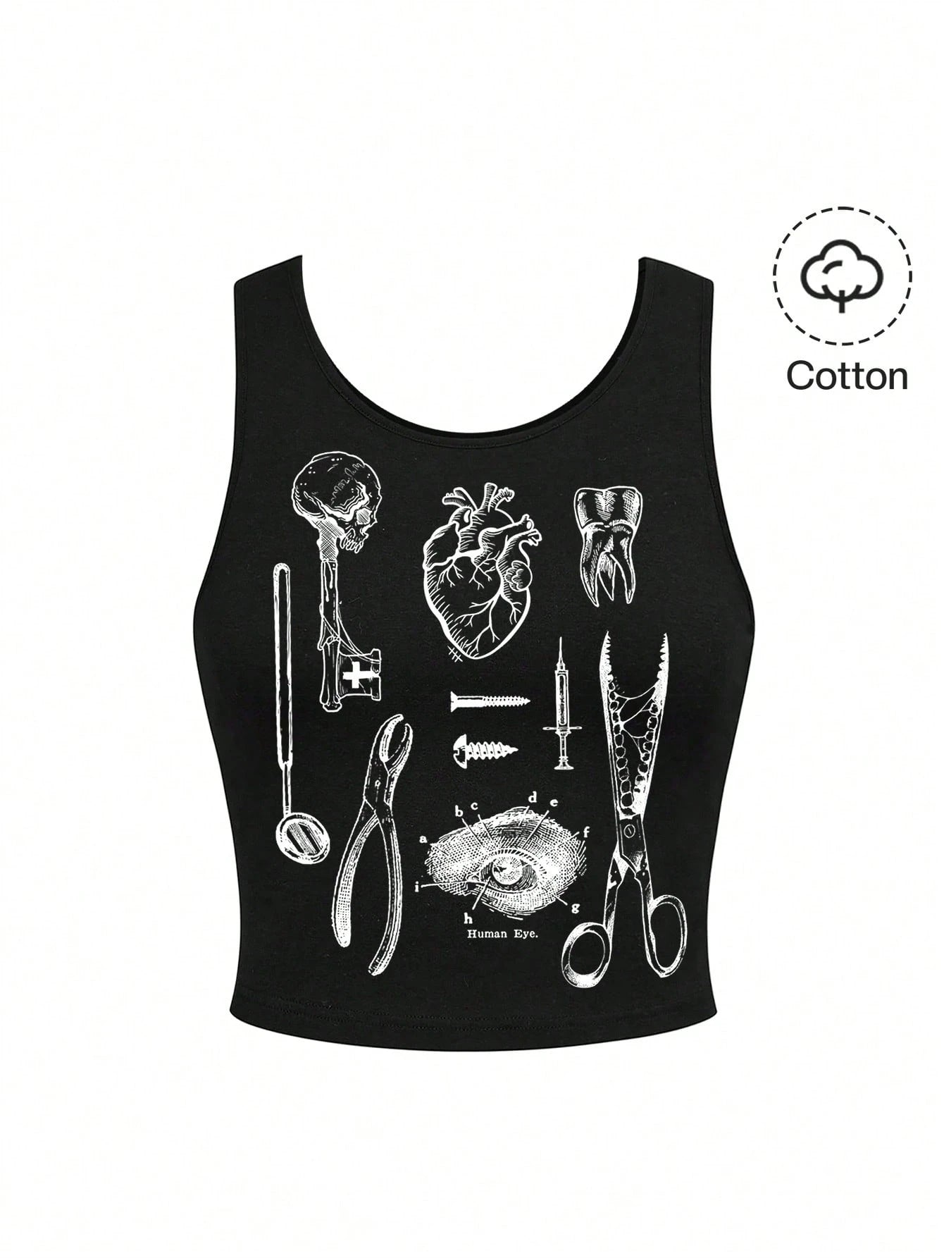 ROMWE Punk Dark Goth Witch Academy Mysterious Dinnerware Plus Size Black Tank Top