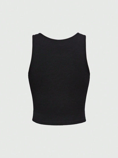 ROMWE Punk Dark Goth Witch Academy Mysterious Dinnerware Plus Size Black Tank Top
