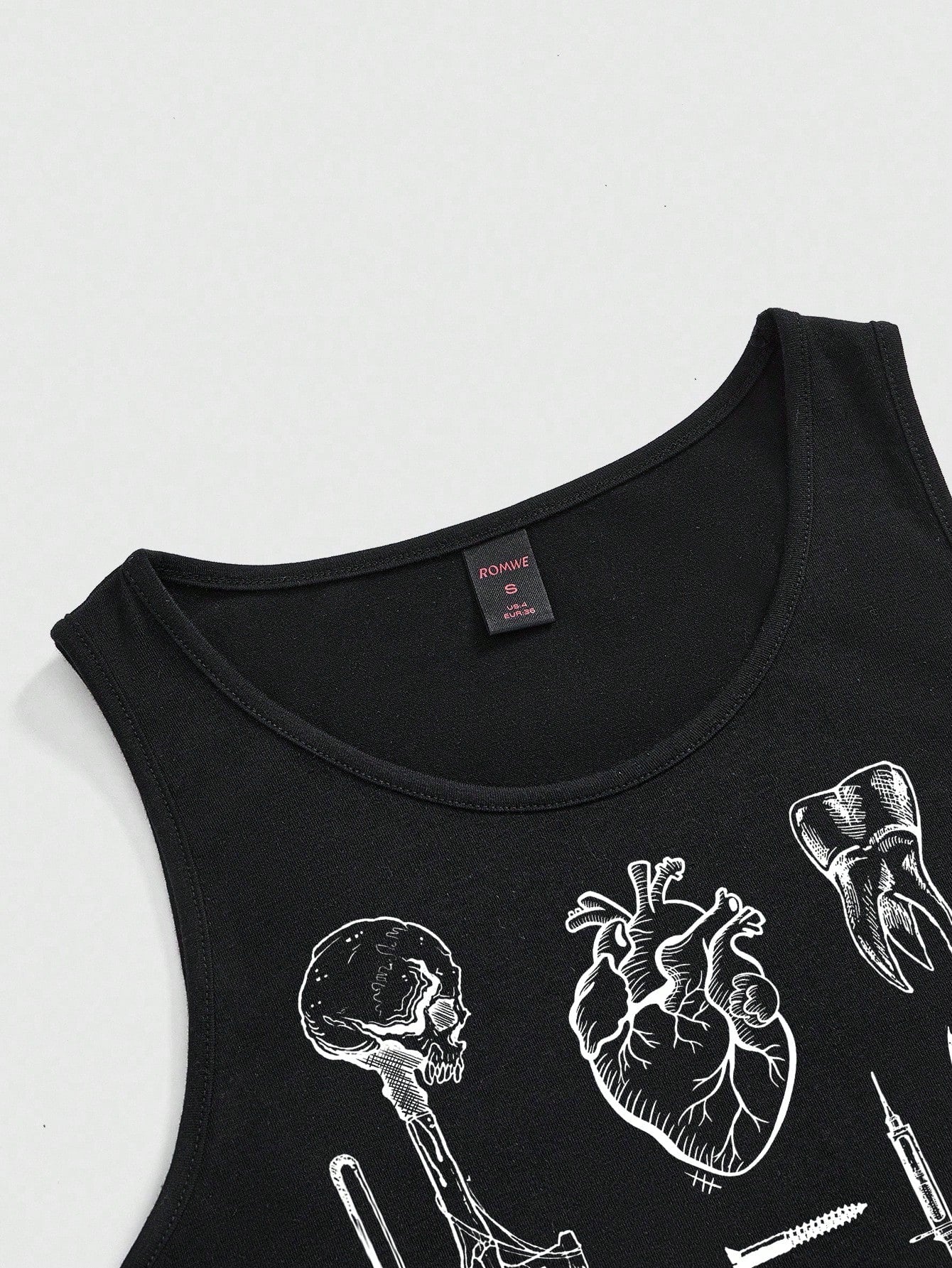 ROMWE Punk Dark Goth Witch Academy Mysterious Dinnerware Plus Size Black Tank Top