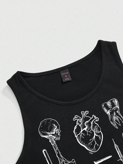 ROMWE Punk Dark Goth Witch Academy Mysterious Dinnerware Plus Size Black Tank Top