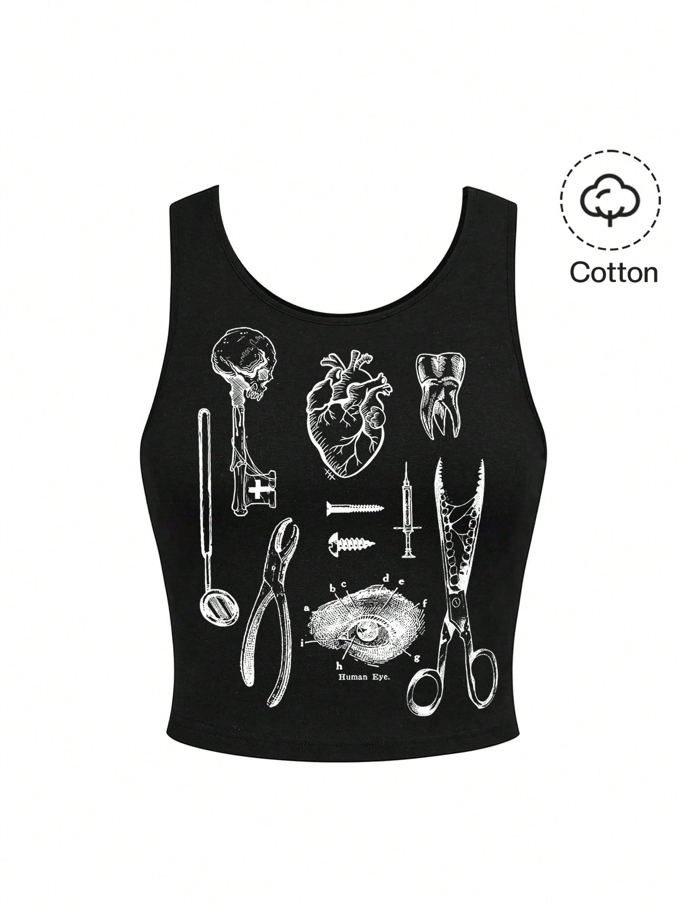 ROMWE Punk Dark Goth Witch Academy Mysterious Dinnerware Plus Size Black Tank Top