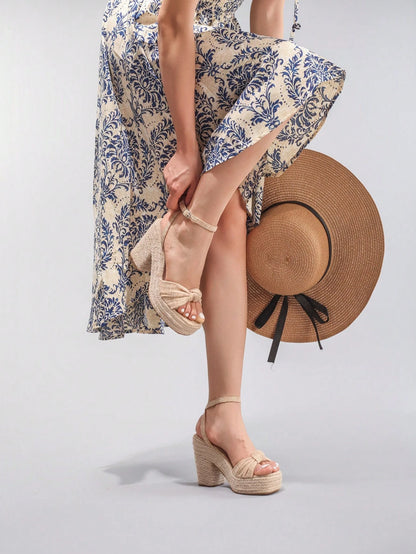 Rope Wedge Platform Thick Sole Sandals Twisted Open Toe Summer Vacation Casual High Heel Platform Slides Daily Fashion Women Shoes