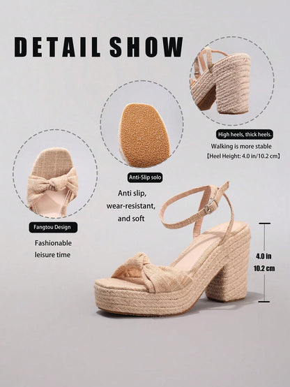 Rope Wedge Platform Thick Sole Sandals Twisted Open Toe Summer Vacation Casual High Heel Platform Slides Daily Fashion Women Shoes