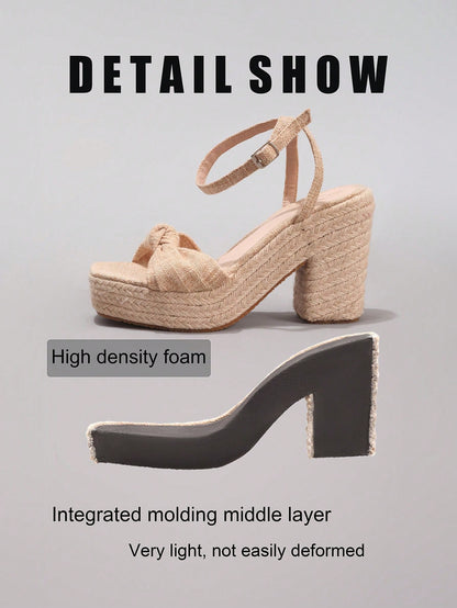 Rope Wedge Platform Thick Sole Sandals Twisted Open Toe Summer Vacation Casual High Heel Platform Slides Daily Fashion Women Shoes