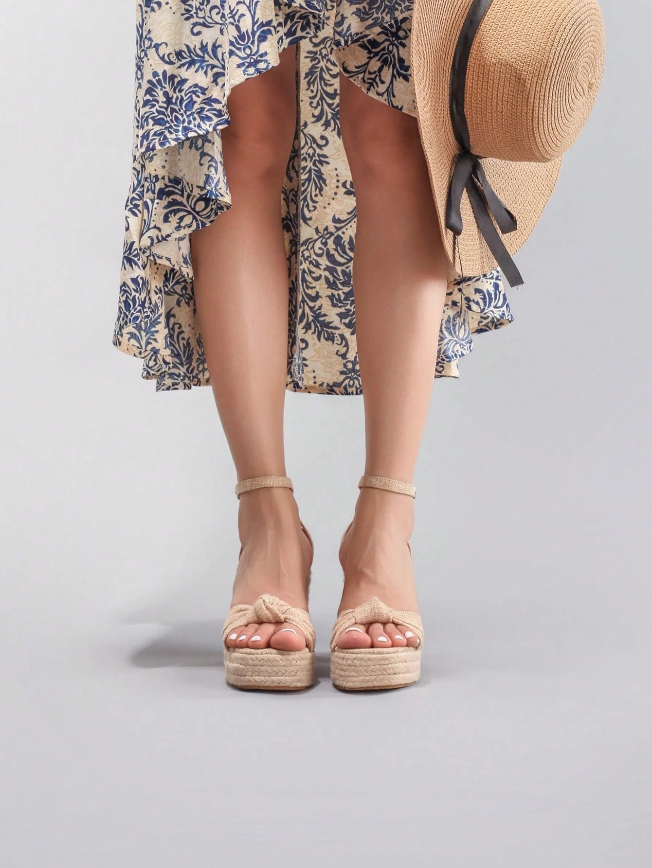 Rope Wedge Platform Thick Sole Sandals Twisted Open Toe Summer Vacation Casual High Heel Platform Slides Daily Fashion Women Shoes