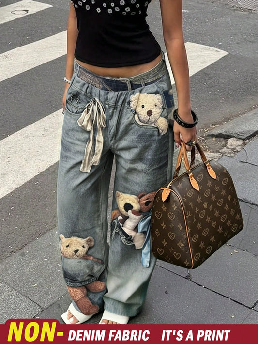 Rovax Women's Casual Bear Print Pants
