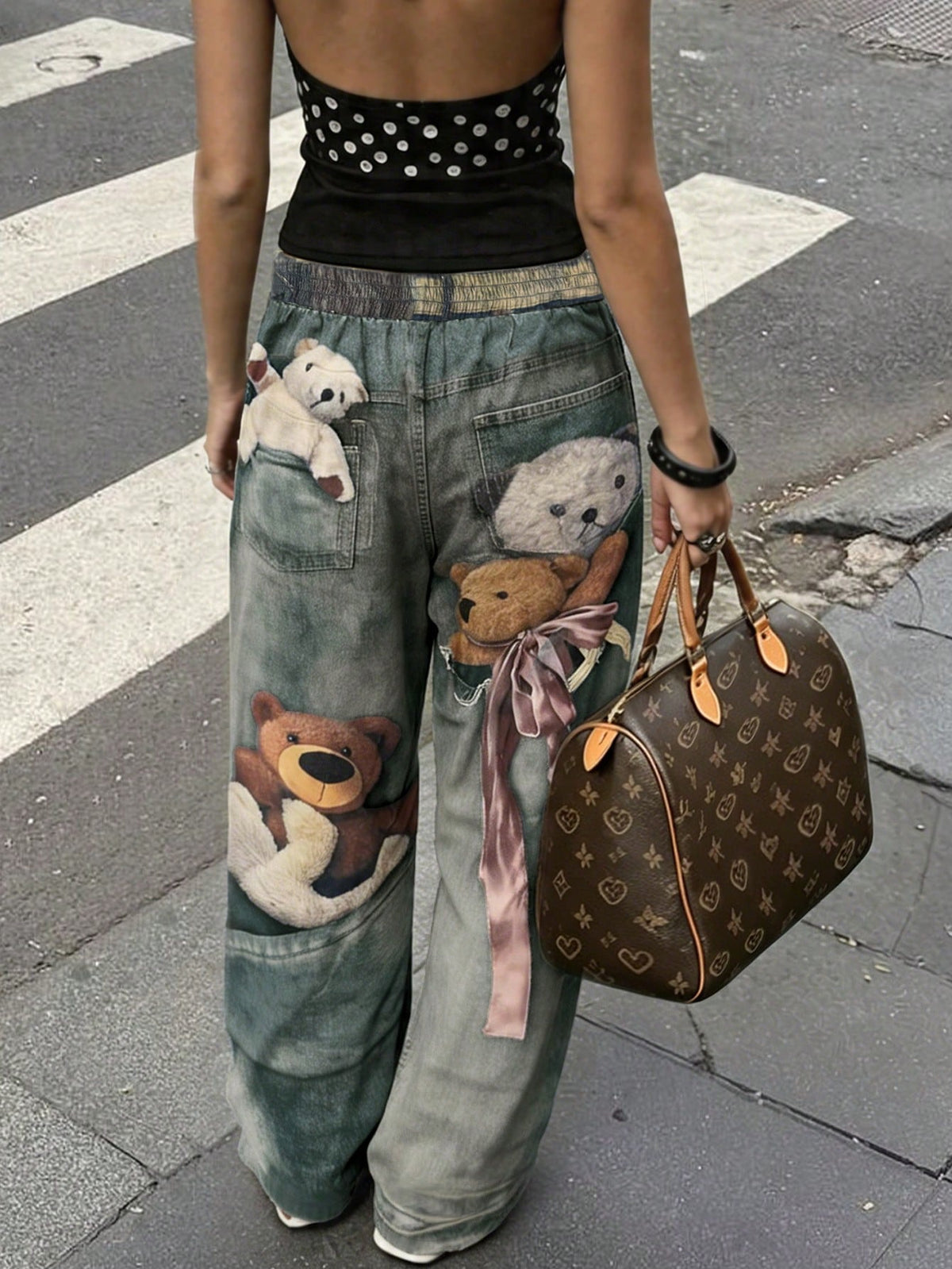 Rovax Women's Casual Bear Print Pants