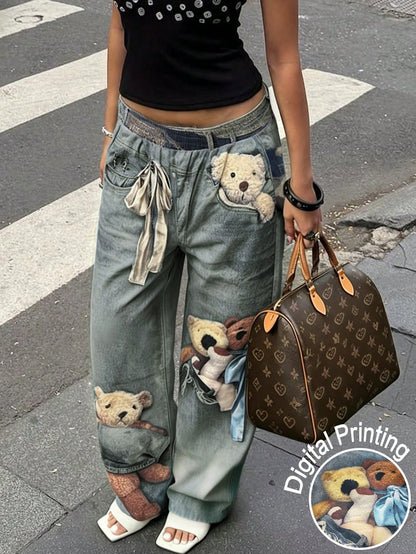 Rovax Women's Casual Bear Print Pants