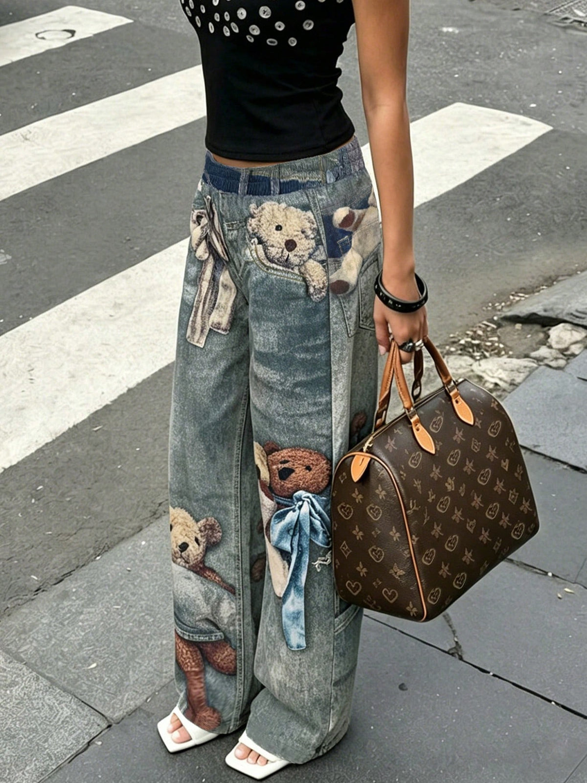 Rovax Women's Casual Bear Print Pants