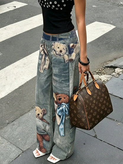 Rovax Women's Casual Bear Print Pants