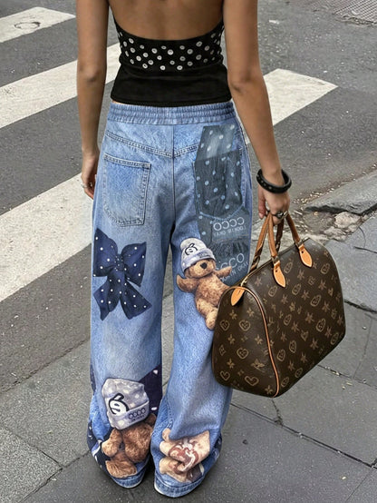 Rovax Women's Casual Bear Print Pants
