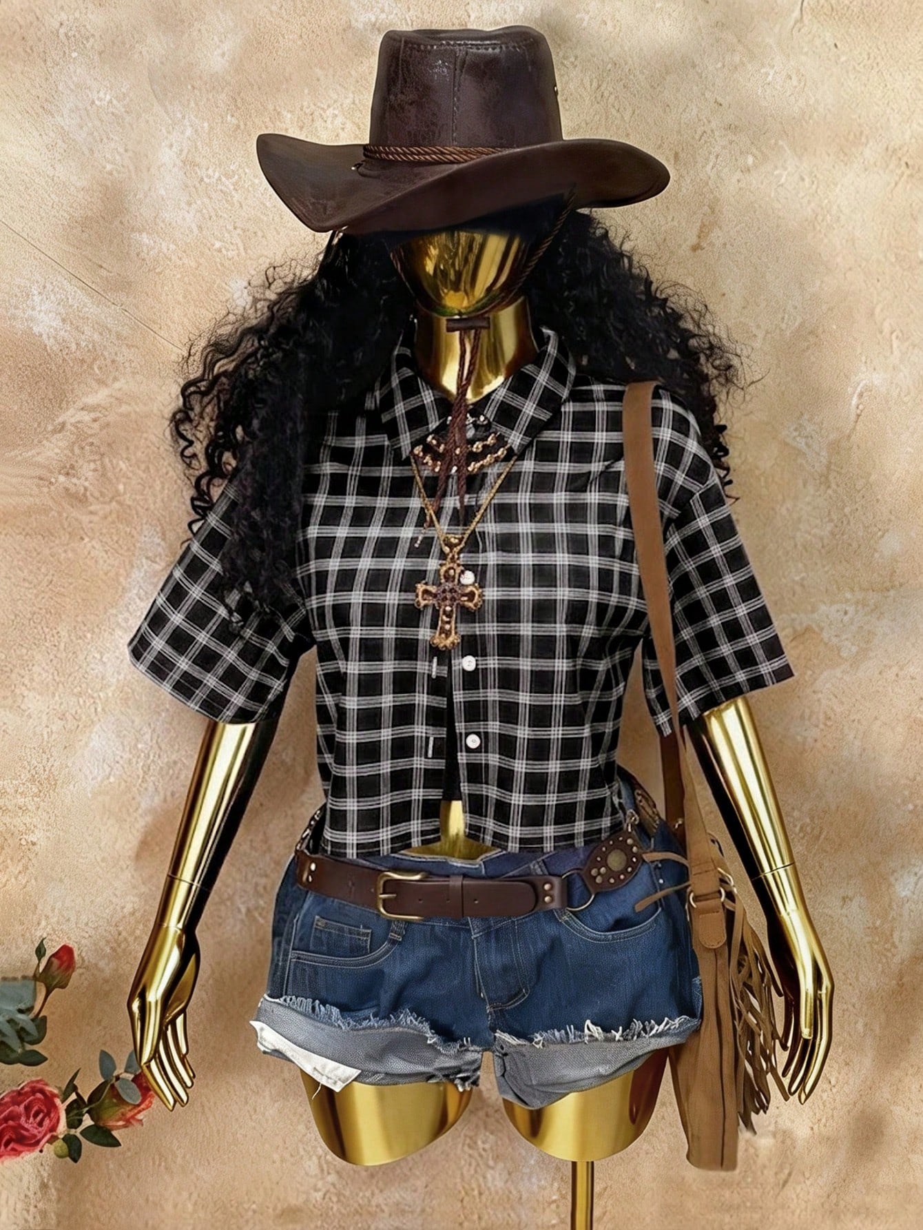 Rovax Women's Street Style Red Plaid Short-Sleeved Shirt, Y2K Style, Vintage, Suitable For Summer, Vacations, Music Festivals, Casual Wear, Commuting, And Back-To-School.