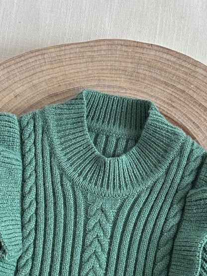 Ruffle Trim Solid Color Long Sleeve Comfortable Knit Sweater Dress, Autumn/Winter