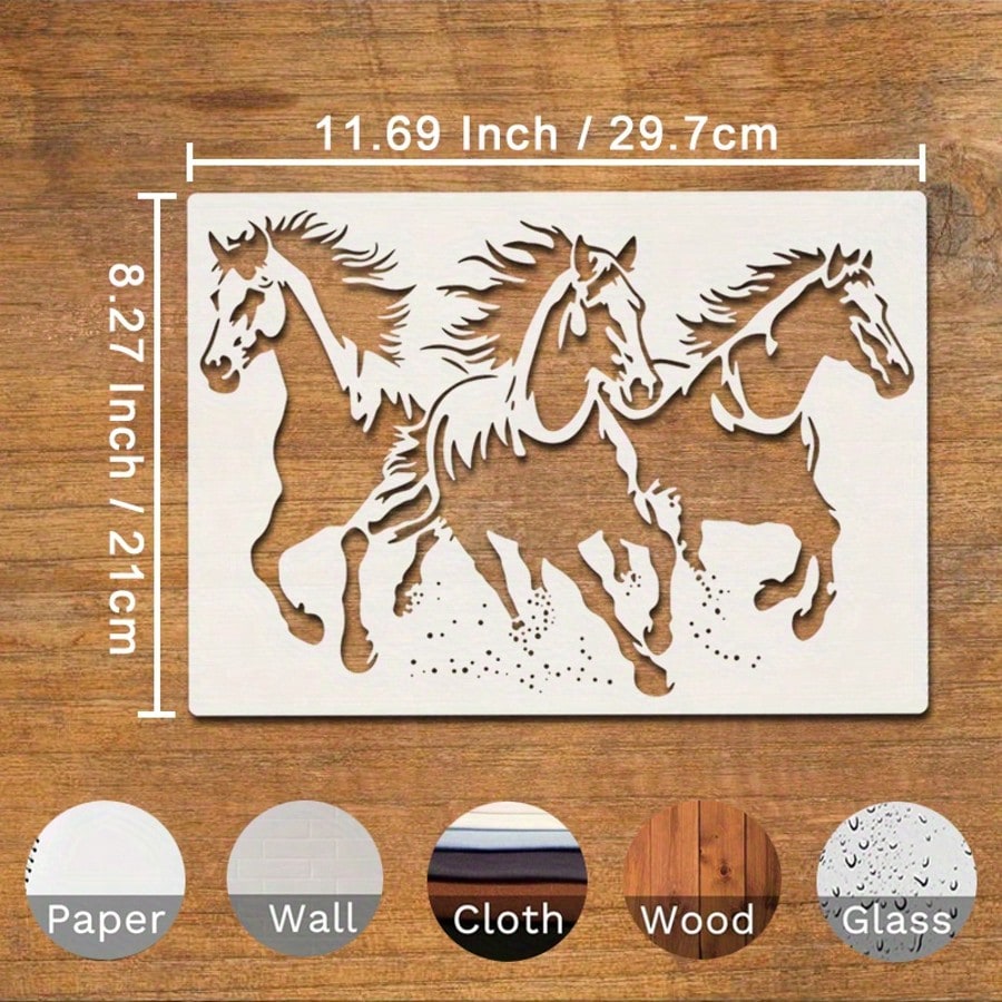 Running Horse Template, A4 Size Reusable Horse Design Plastic Painting Stencil, Suitable For Fabric, Farmhouse Art Projects And DIY Crafts. Applicable For Wall Murals, T-Shirts, Home Decor, Easy To Us