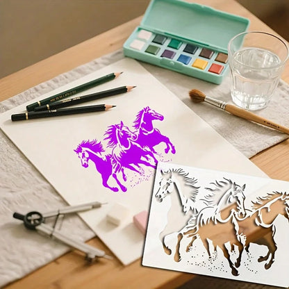 Running Horse Template, A4 Size Reusable Horse Design Plastic Painting Stencil, Suitable For Fabric, Farmhouse Art Projects And DIY Crafts. Applicable For Wall Murals, T-Shirts, Home Decor, Easy To Us