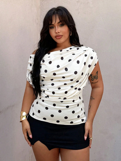 Rustia Plus Size Polka Dot Scoop Neck Sleeveless T-Shirt, Spring/Summer