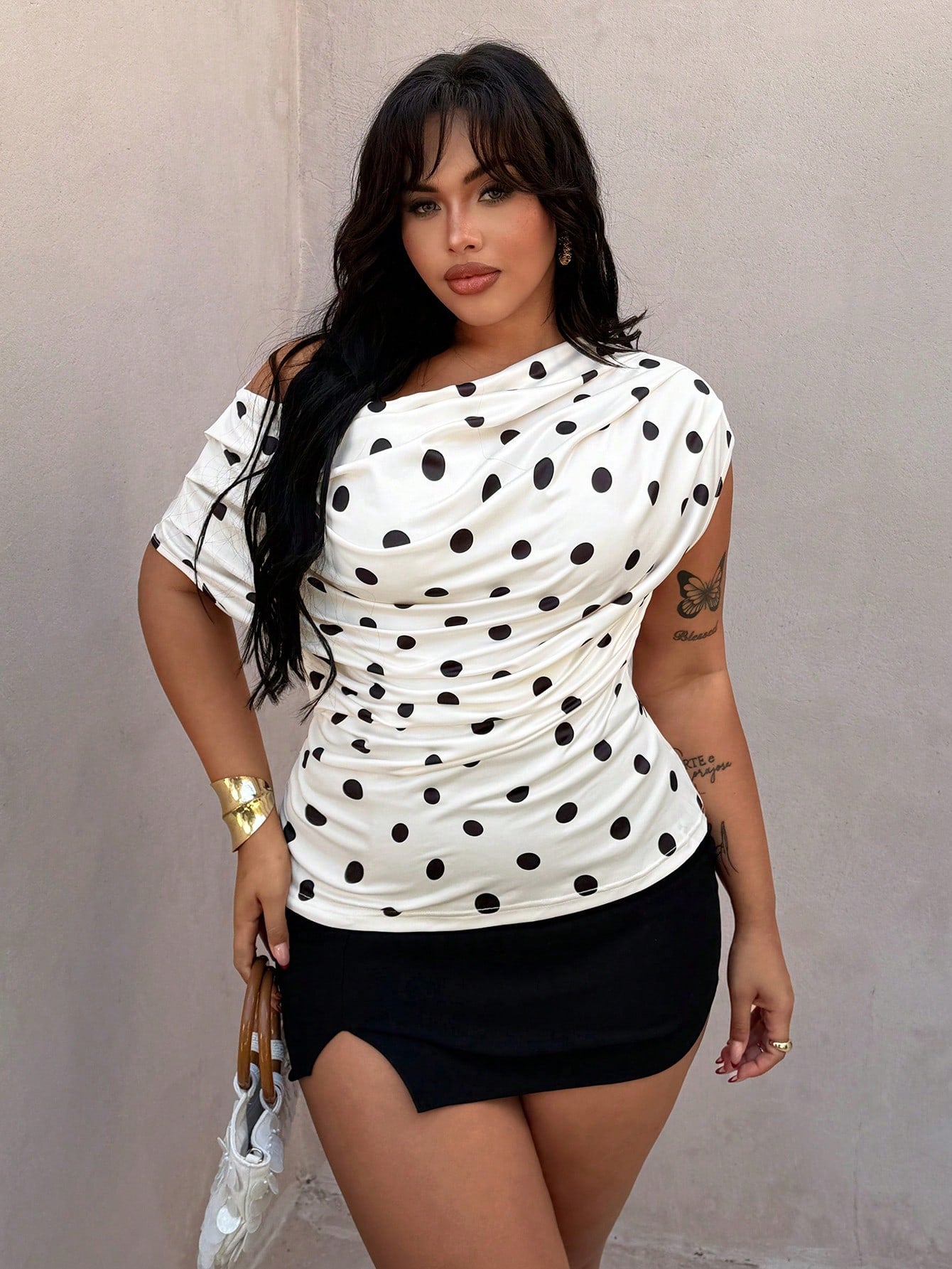 Rustia Plus Size Polka Dot Scoop Neck Sleeveless T-Shirt, Spring/Summer