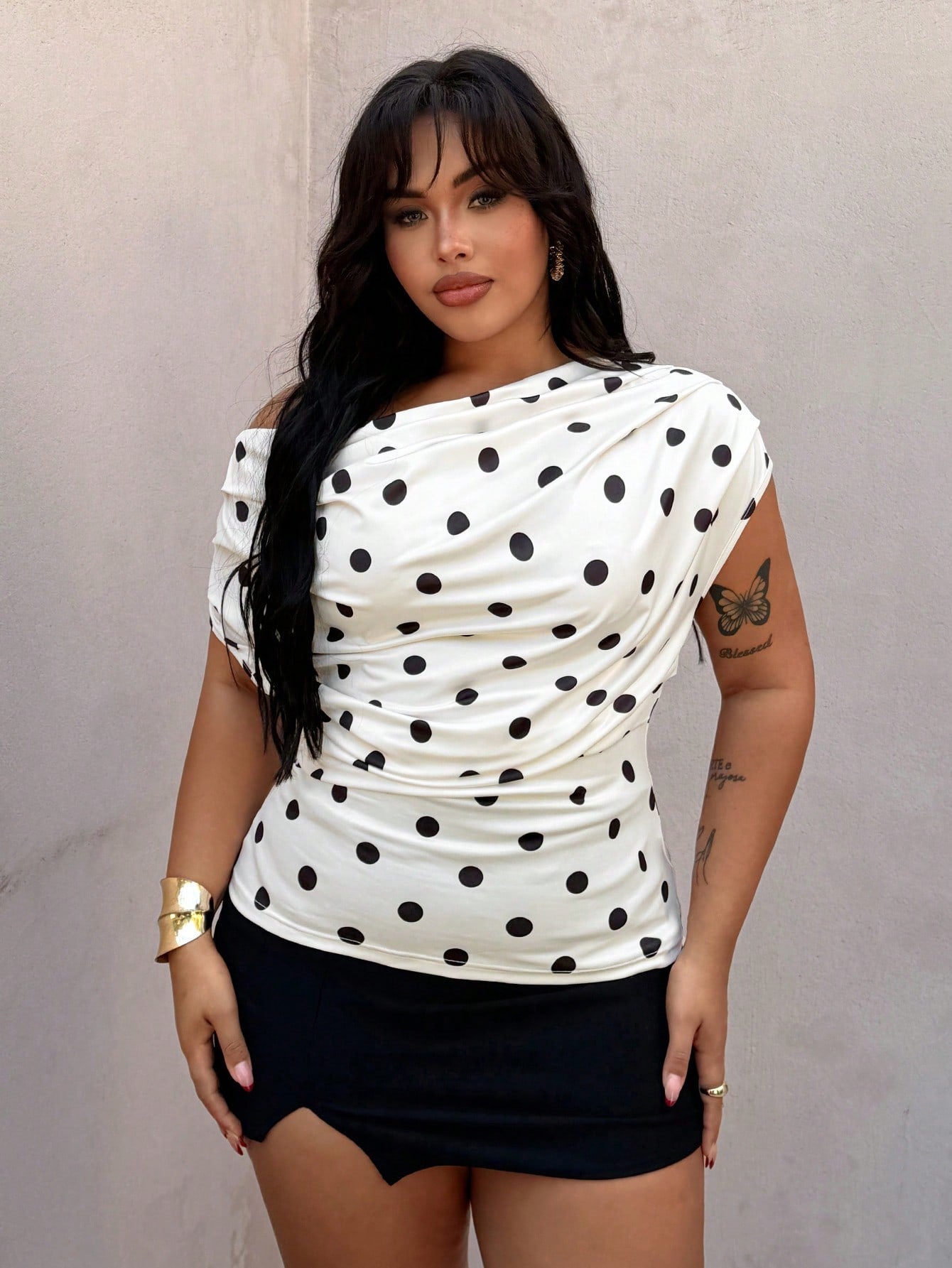 Rustia Plus Size Polka Dot Scoop Neck Sleeveless T-Shirt, Spring/Summer