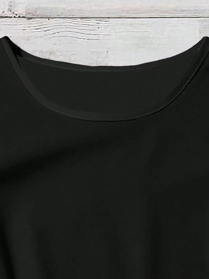Rusticease Casual Minimalist Style Black Round Neck Double-Layer Ruffle Sleeve Women Shirt, Versatile For Early Autumn