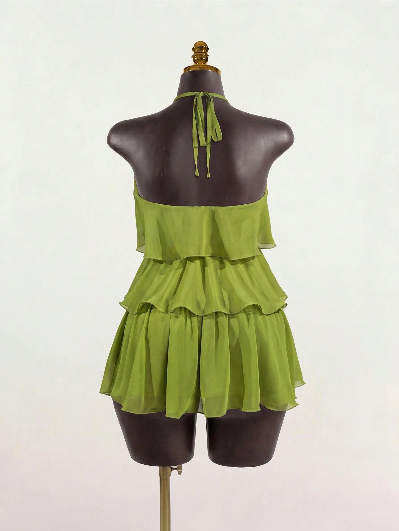 SaltGleam SaltGleam Women's Fashion Resort Ruffled Hem Halter Neck Tie Waist Dress