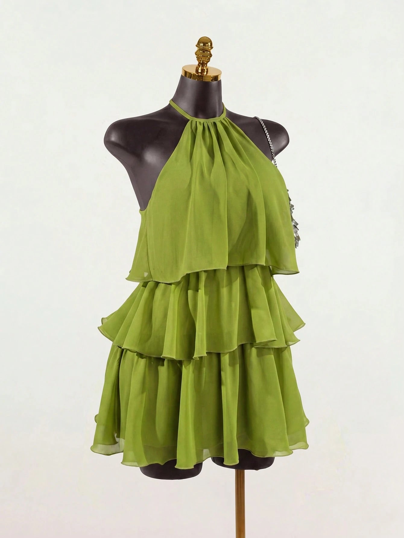 SaltGleam SaltGleam Women's Fashion Resort Ruffled Hem Halter Neck Tie Waist Dress