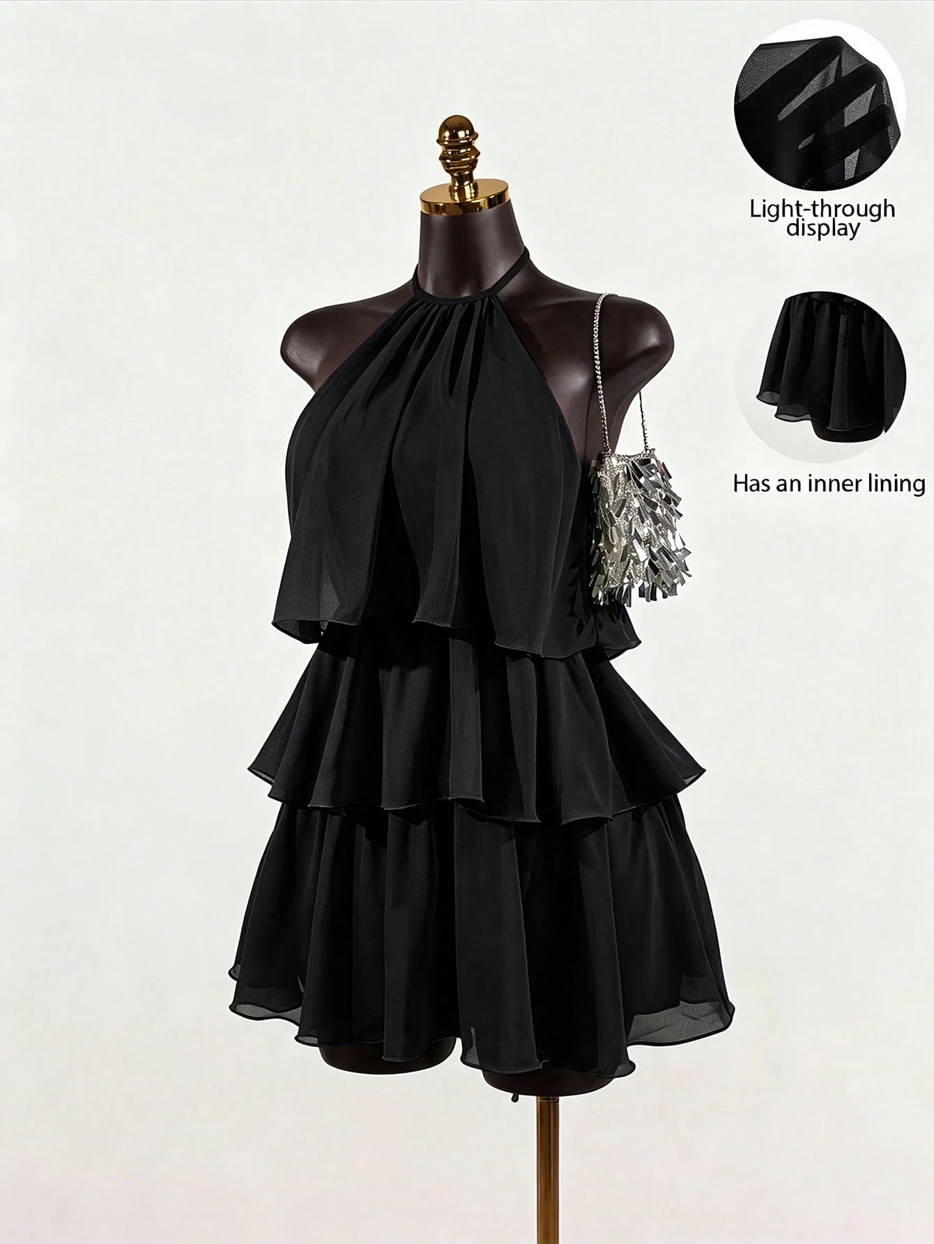 SaltGleam SaltGleam Women's Fashion Resort Ruffled Hem Halter Neck Tie Waist Dress