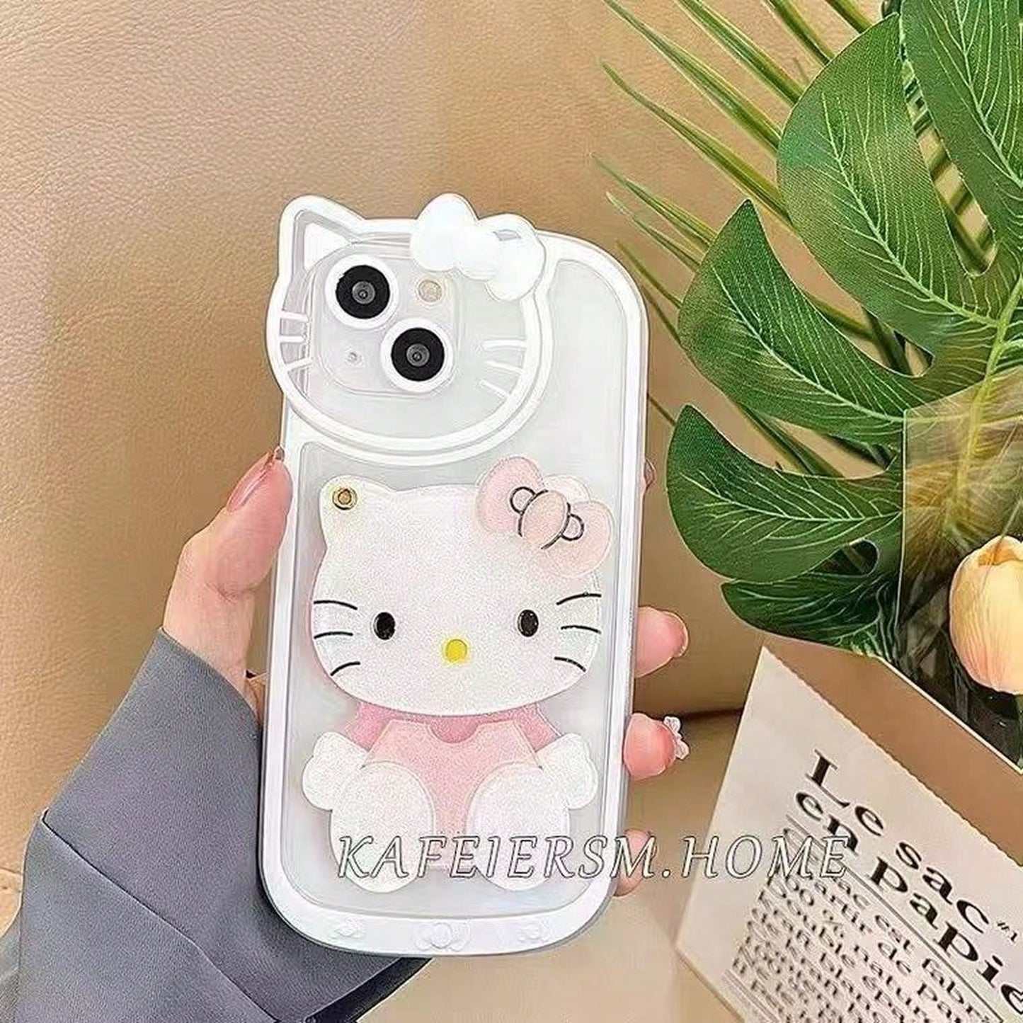 SANRIO Cute Cartoon Rotatable Makeup Mirror Phone Cover, Transparent Light Animal Pattern Shockproof Protective Casing Compatible With IPhone17/17Pro/17ProMax/16/16Plus/16Pro/16ProMax/15/15Plus/15Pro