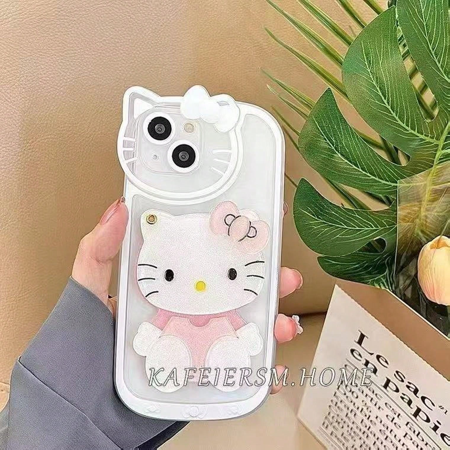 SANRIO Cute Cartoon Rotatable Makeup Mirror Phone Cover, Transparent Light Animal Pattern Shockproof Protective Casing Compatible With IPhone17/17Pro/17ProMax/16/16Plus/16Pro/16ProMax/15/15Plus/15Pro