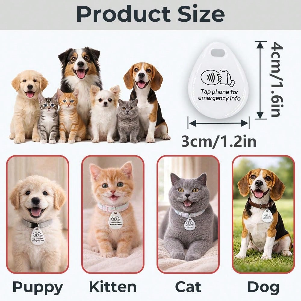 SELFIMPVE 1 Pcs Cat Dog Id Identity NFC Smart Name Silent QR Code Tags Personalized Custom For Pets Puppy Kitten Small Dog Collar Updatable Customizable Name Plate Contact Info Pet Profile