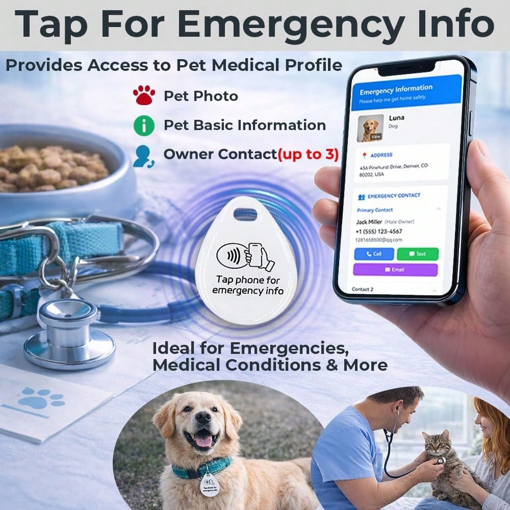 SELFIMPVE 1 Pcs Cat Dog Id Identity NFC Smart Name Silent QR Code Tags Personalized Custom For Pets Puppy Kitten Small Dog Collar Updatable Customizable Name Plate Contact Info Pet Profile