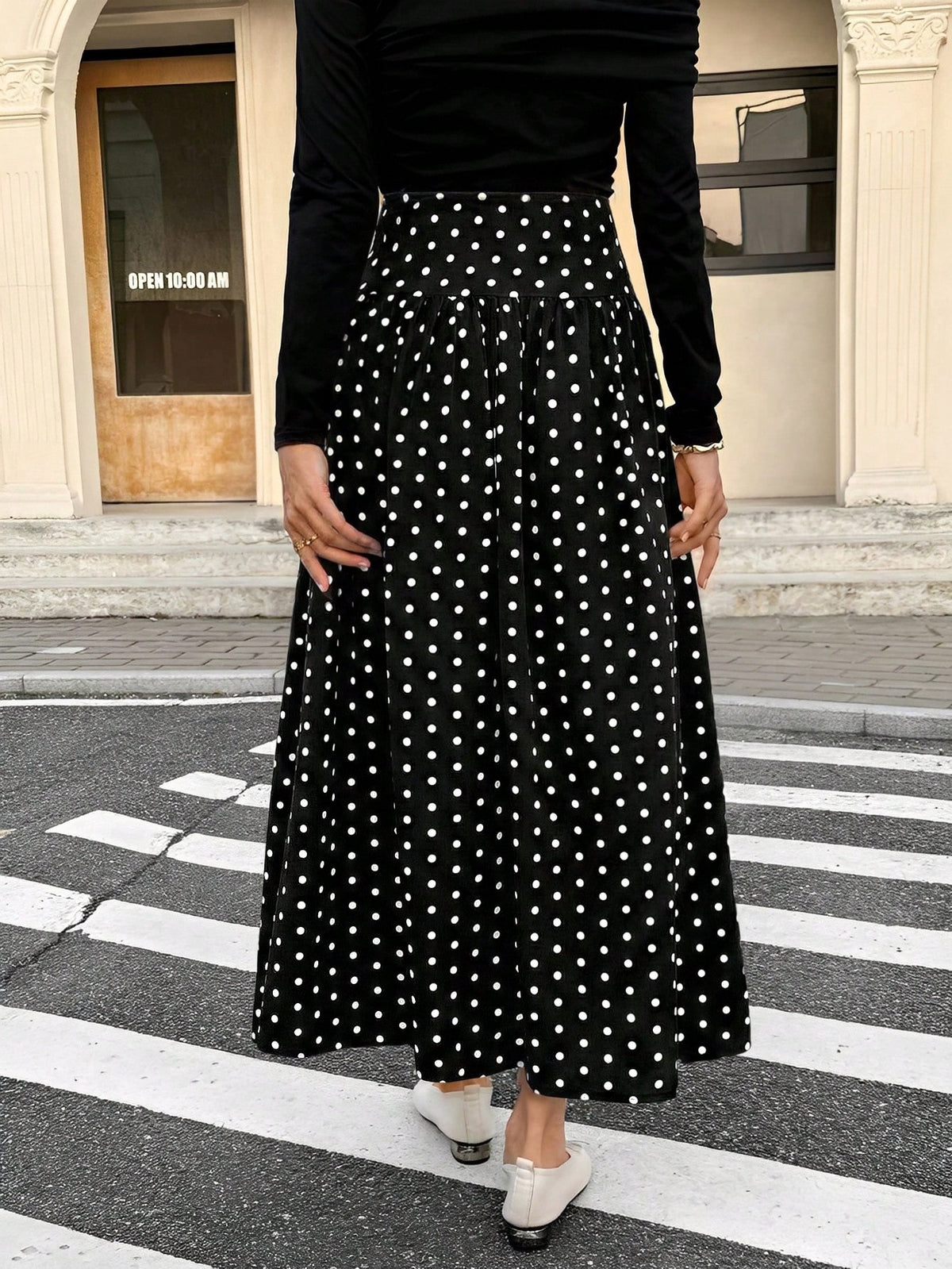 Serisse Women's Casual Polka Dot Print A-Line Skirt, Autumn