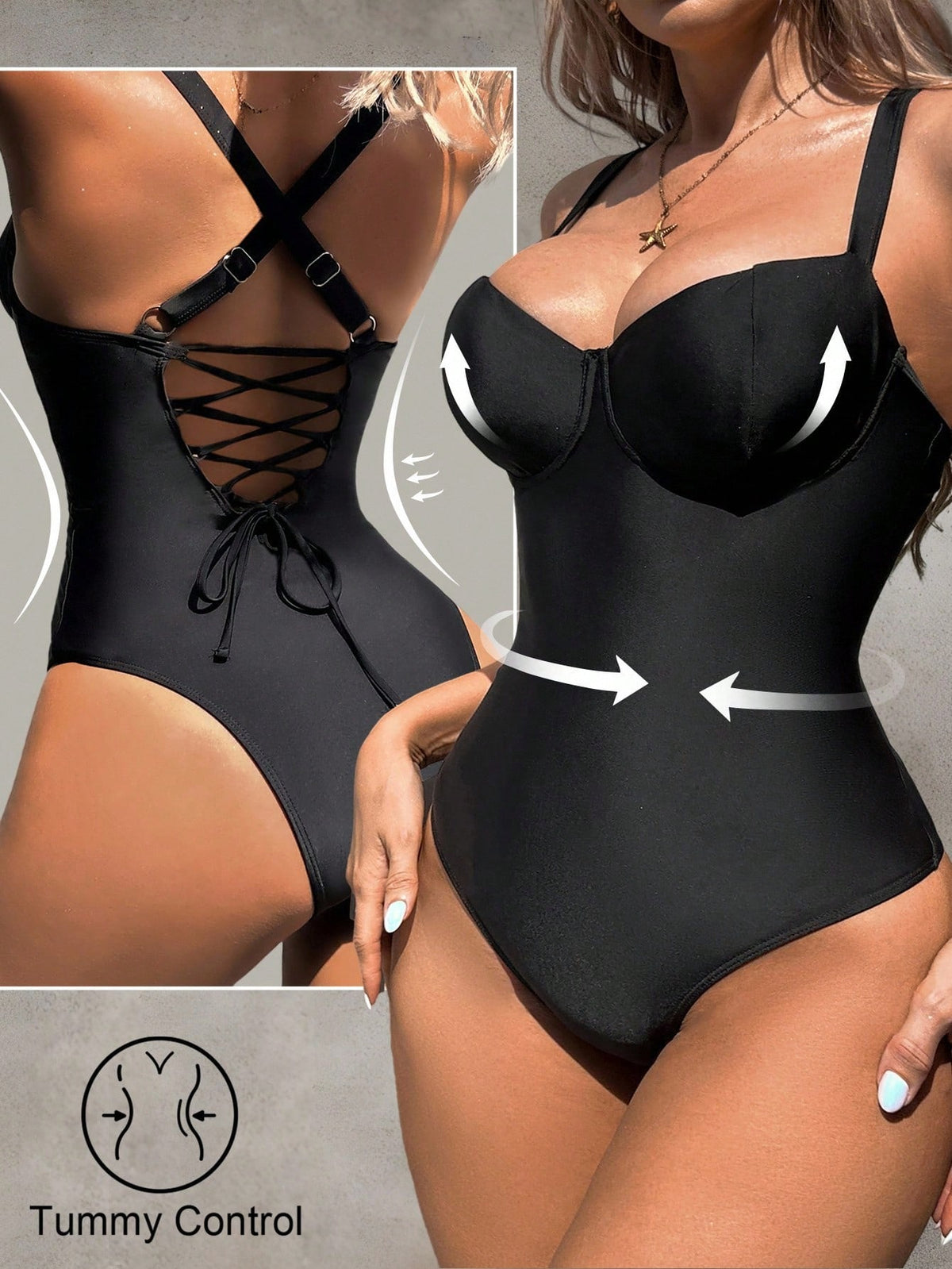 Shapewave Women Halter Tummy Control One-Piece Swimsuit, Elegant Casual For Spring/Summer Beach Vacation, Party