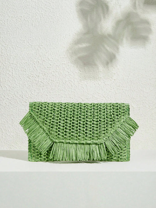 SHECARRY Woven Straw Clutch Bag For Teenagers, Fashionable Clutch Bags For Woman