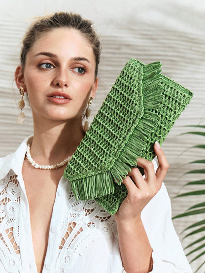 SHECARRY Woven Straw Clutch Bag For Teenagers, Fashionable Clutch Bags For Woman