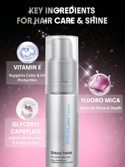 SHEGLAM HAIR Disco Twist Hair & Body Glitter Mist-Midnight Aurora, Shimmering Hair Spray, Delicate And Shiny, Soft And Smooth Hair Care, Smooth And Non-Clogging, Body Glitter Spray For Hair Body Face