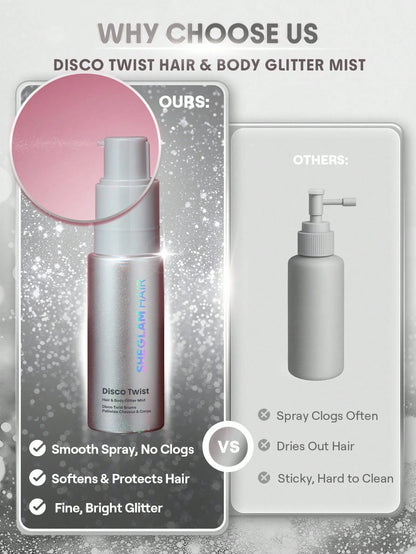 SHEGLAM HAIR Disco Twist Hair & Body Glitter Mist-Midnight Aurora, Shimmering Hair Spray, Delicate And Shiny, Soft And Smooth Hair Care, Smooth And Non-Clogging, Body Glitter Spray For Hair Body Face