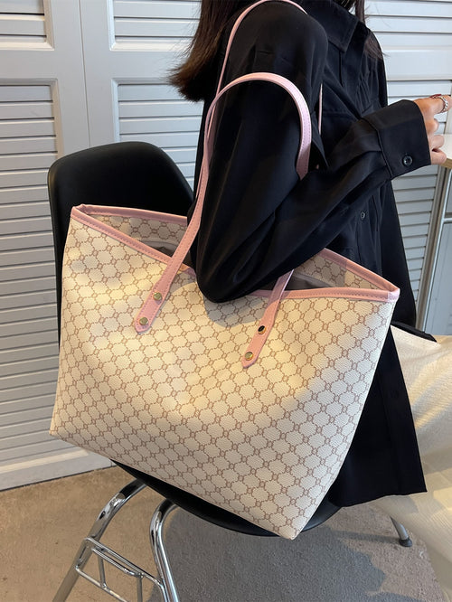 SHIMEINI 1pc 2026 New European & American Fashion Patchwork Tote Bag, Large Capacity Travel Bag, Shopping Bag, Suitable For Women's Daily Use, Work Commute, Back To School Students, Vacation Travel, H