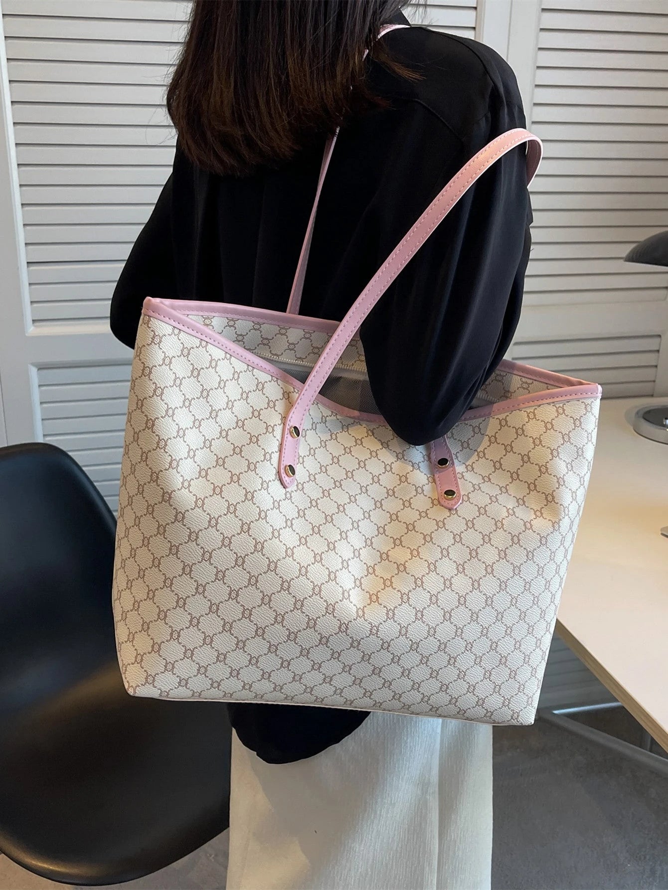 SHIMEINI 1pc 2026 New European & American Fashion Patchwork Tote Bag, Large Capacity Travel Bag, Shopping Bag, Suitable For Women's Daily Use, Work Commute, Back To School Students, Vacation Travel, H