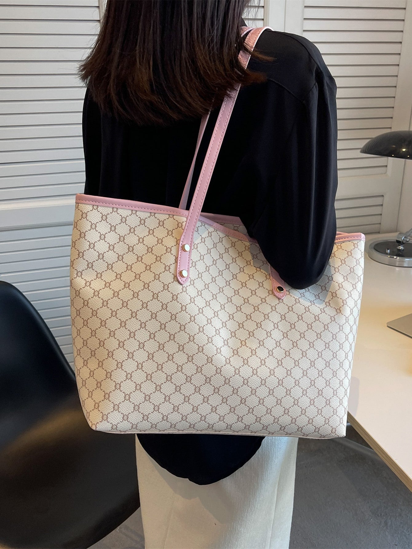 SHIMEINI 1pc 2026 New European & American Fashion Patchwork Tote Bag, Large Capacity Travel Bag, Shopping Bag, Suitable For Women's Daily Use, Work Commute, Back To School Students, Vacation Travel, H