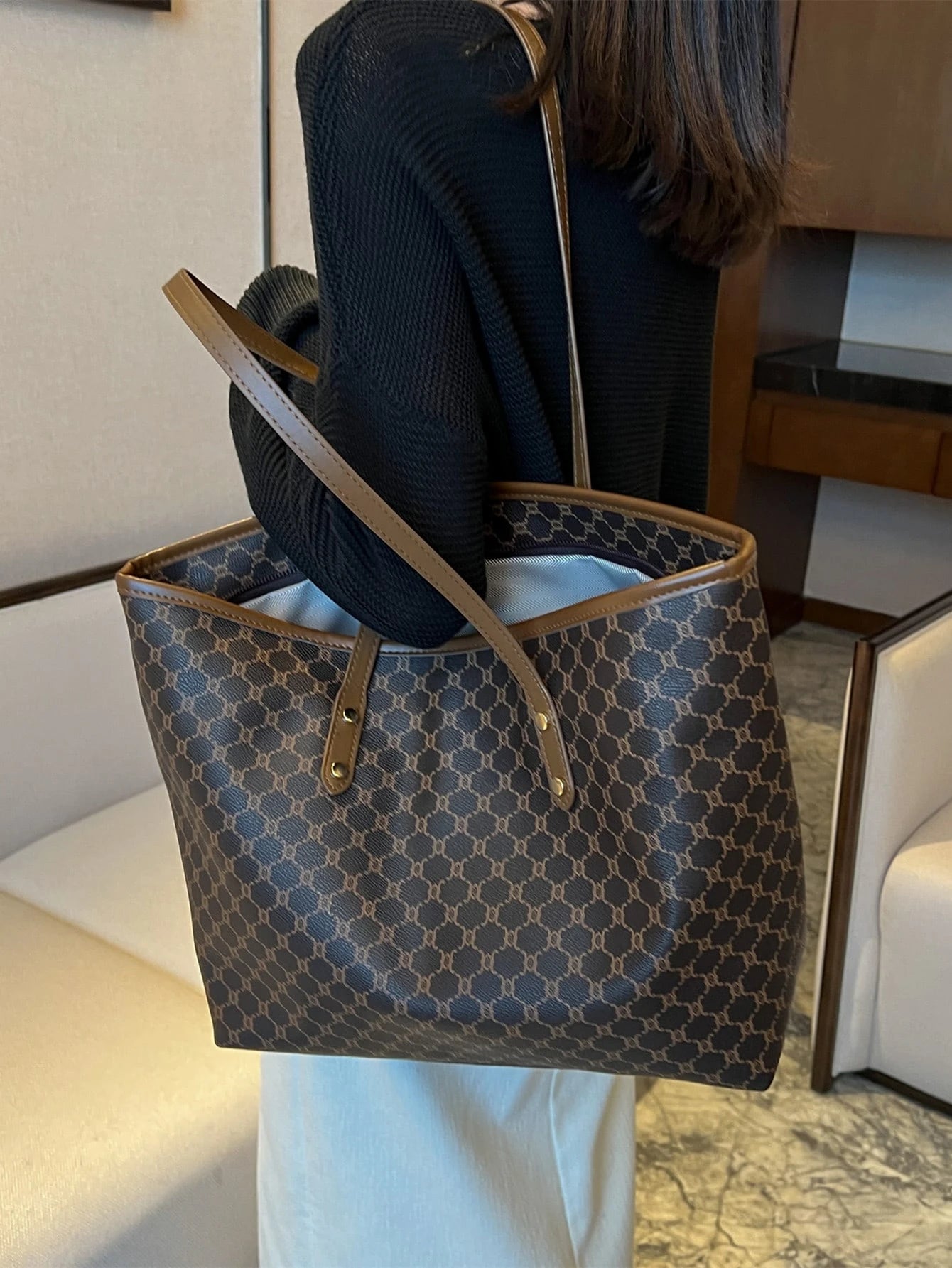 SHIMEINI 1pc 2026 New European & American Fashion Patchwork Tote Bag, Large Capacity Travel Bag, Shopping Bag, Suitable For Women's Daily Use, Work Commute, Back To School Students, Vacation Travel, H