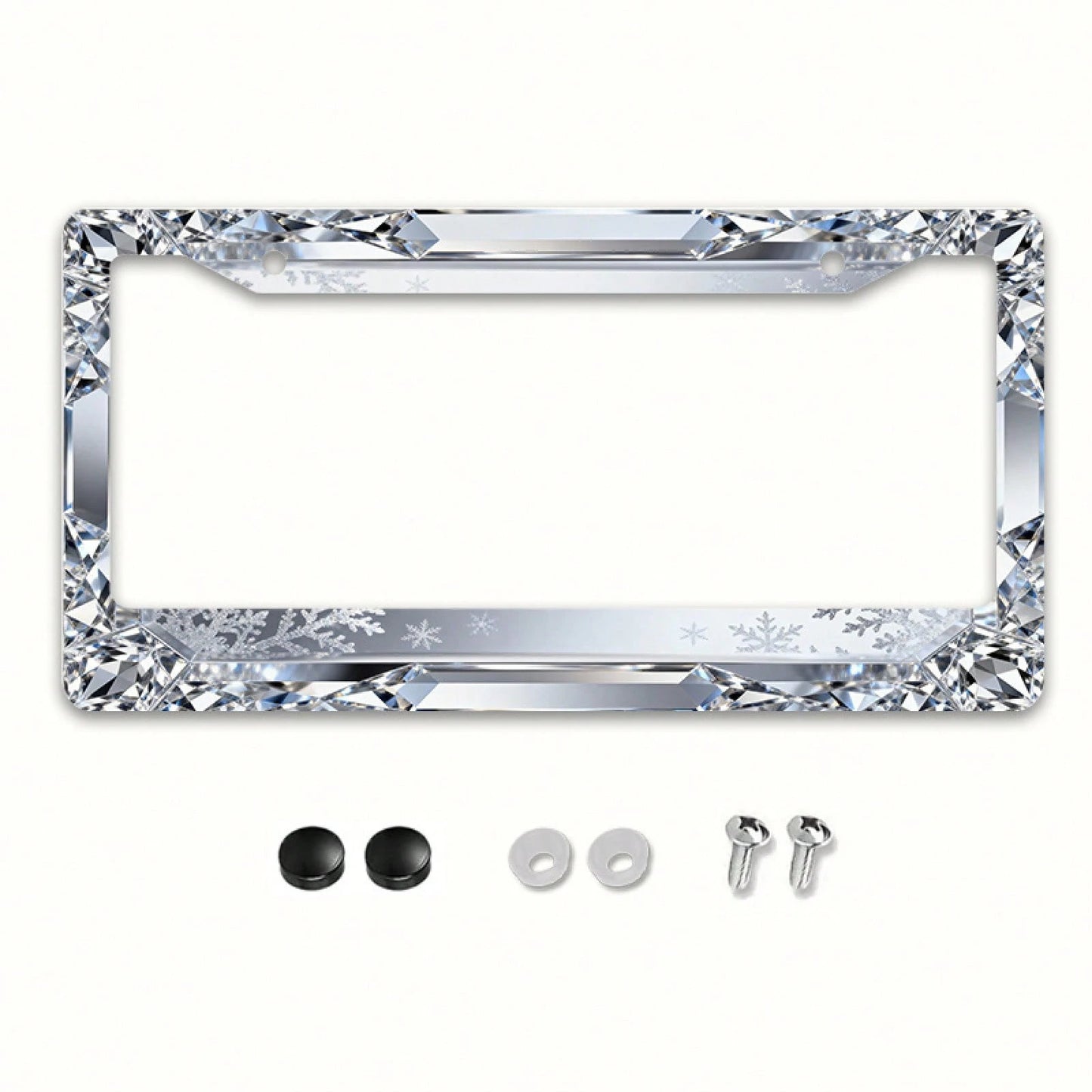 Shiny Diamond Metal License Plate Frame Suitable For Most International Car Models In The USA 12x6inch Includes Mounting Screws, Festive Decoration, Winter Atmosphere Car License Plate Holder