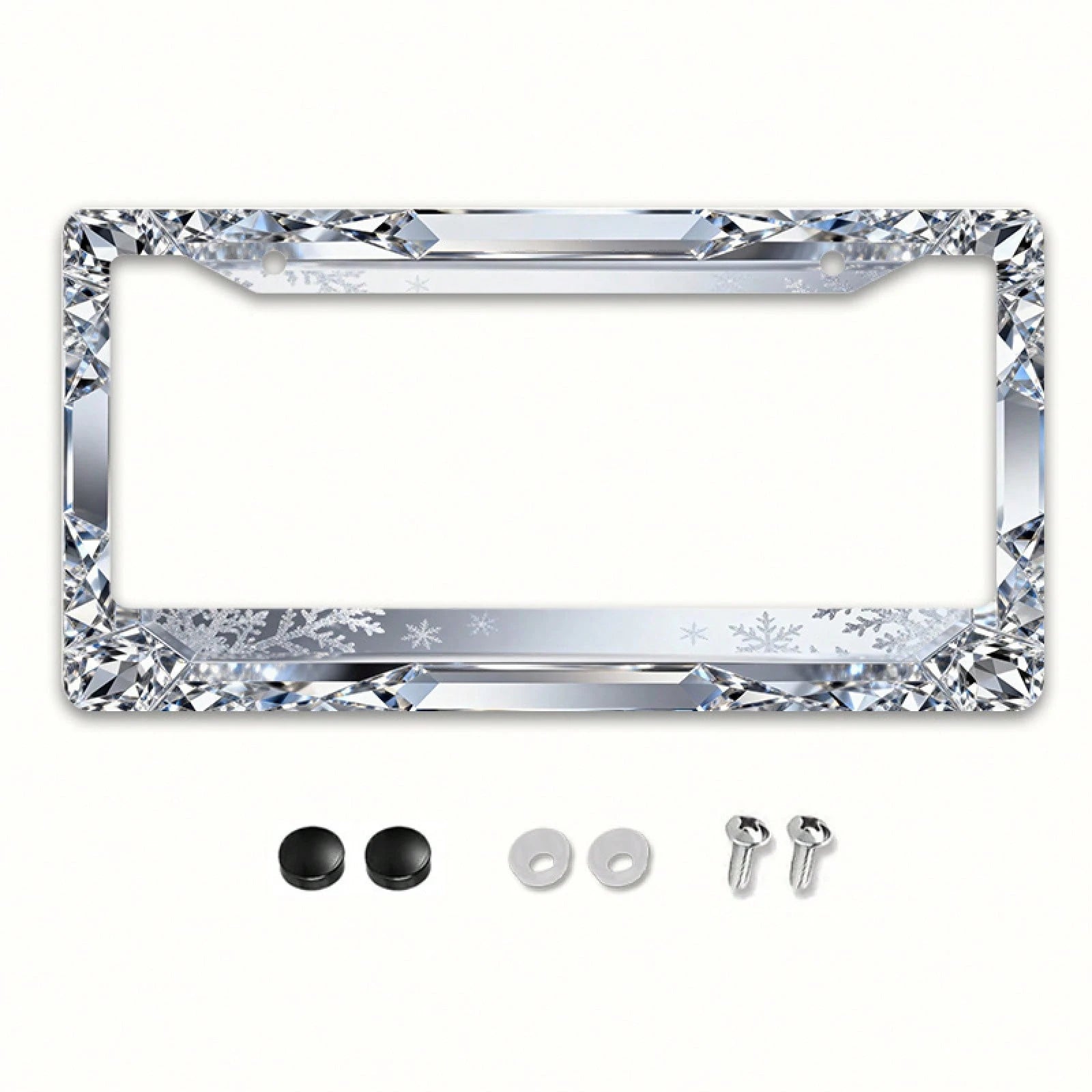 Shiny Diamond Metal License Plate Frame Suitable For Most International Car Models In The USA 12x6inch Includes Mounting Screws, Festive Decoration, Winter Atmosphere Car License Plate Holder