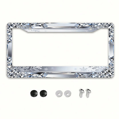 Shiny Diamond Metal License Plate Frame Suitable For Most International Car Models In The USA 12x6inch Includes Mounting Screws, Festive Decoration, Winter Atmosphere Car License Plate Holder