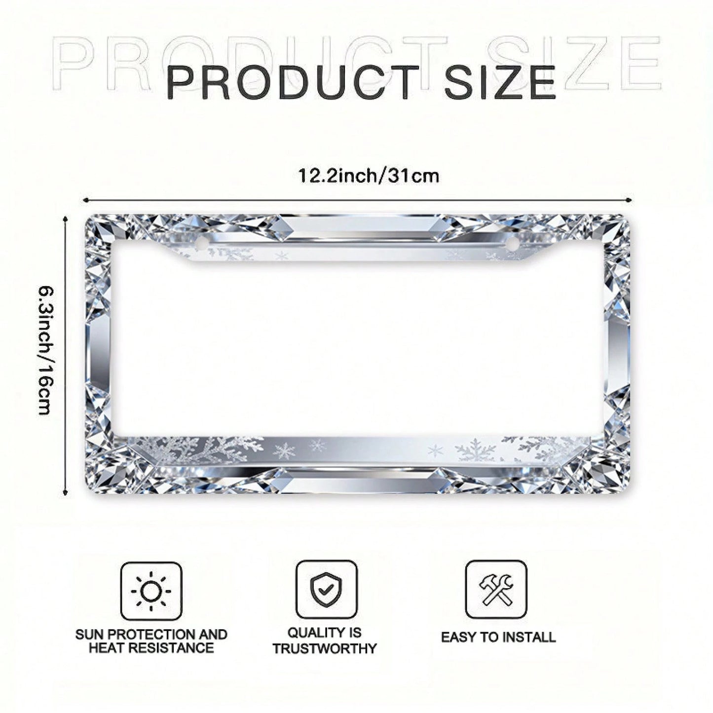 Shiny Diamond Metal License Plate Frame Suitable For Most International Car Models In The USA 12x6inch Includes Mounting Screws, Festive Decoration, Winter Atmosphere Car License Plate Holder