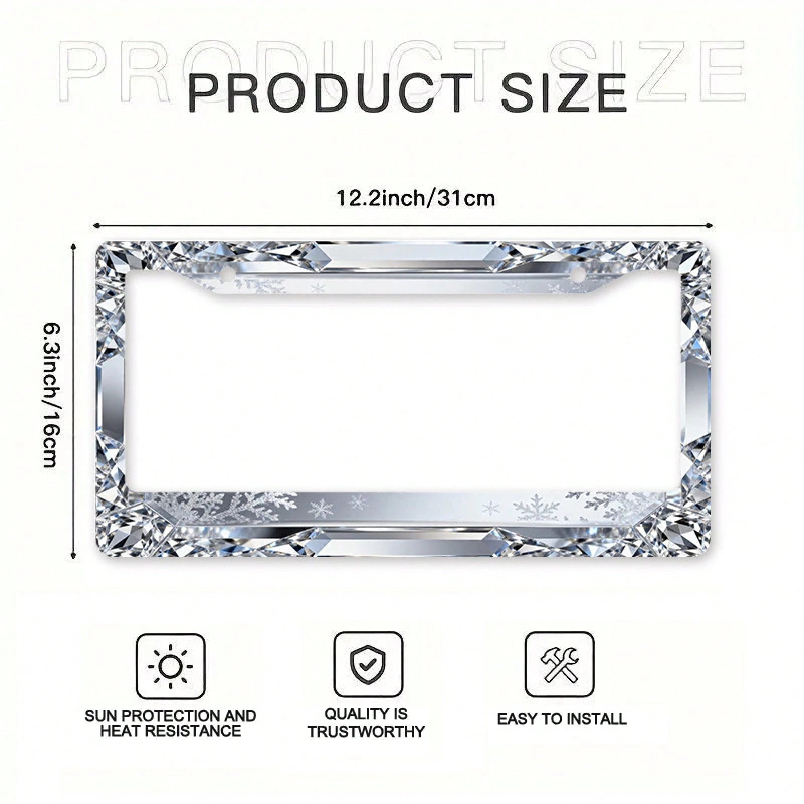 Shiny Diamond Metal License Plate Frame Suitable For Most International Car Models In The USA 12x6inch Includes Mounting Screws, Festive Decoration, Winter Atmosphere Car License Plate Holder