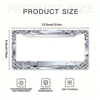 Shiny Diamond Metal License Plate Frame Suitable For Most International Car Models In The USA 12x6inch Includes Mounting Screws, Festive Decoration, Winter Atmosphere Car License Plate Holder