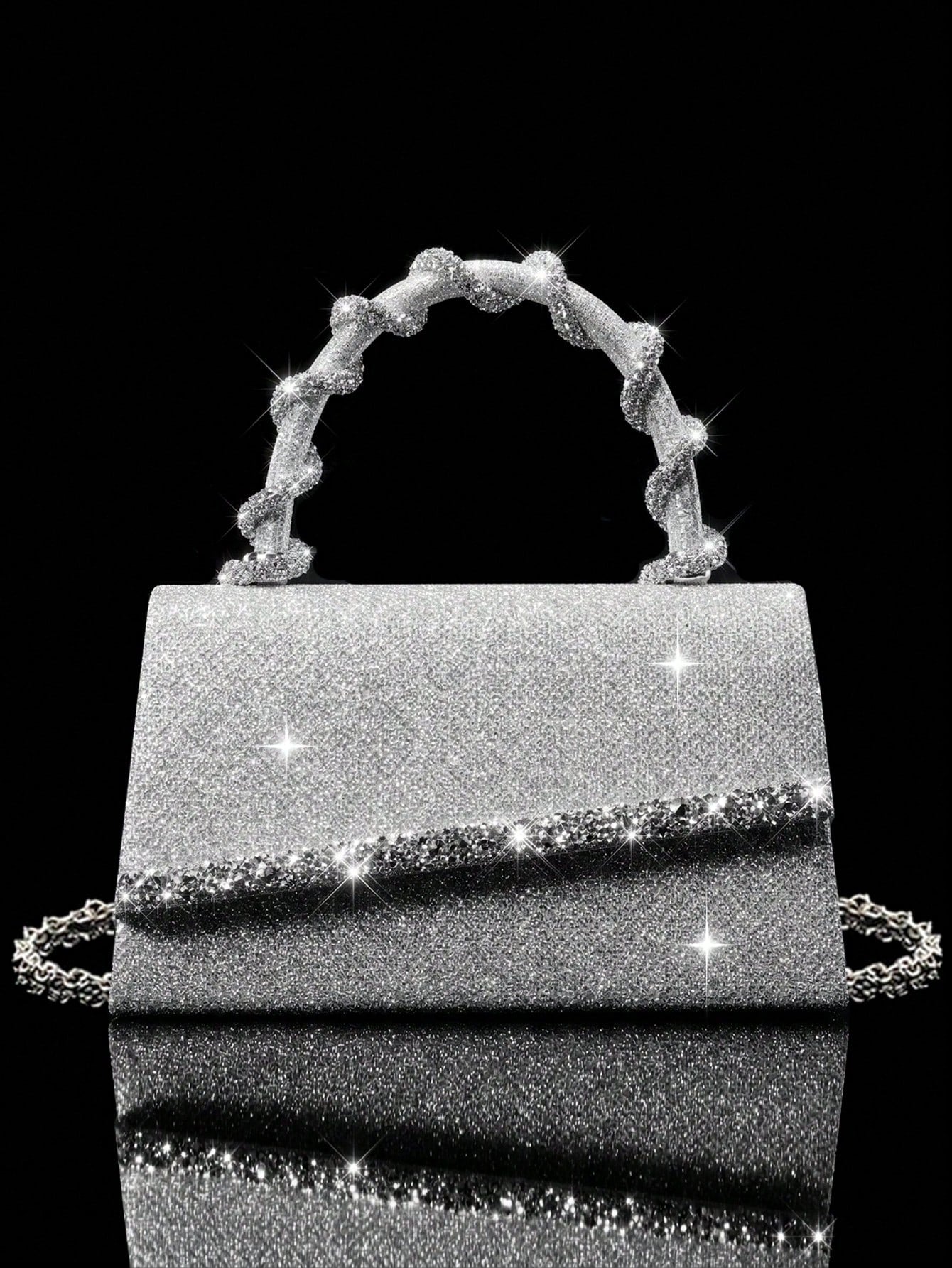 Shiny Women's Clutch Bag, New Rhinestone Evening Bag, Women's Party Bag, Luxury Envelope Bag, Bridal Wedding Bag, Paired With Shiny Rhinestone Jewelry 3 Pieces Set, Rhinestone Necklace, Earrings, Brac