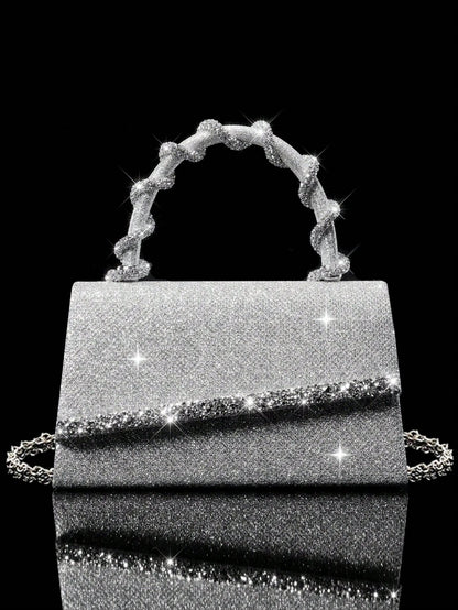 Shiny Women's Clutch Bag, New Rhinestone Evening Bag, Women's Party Bag, Luxury Envelope Bag, Bridal Wedding Bag, Paired With Shiny Rhinestone Jewelry 3 Pieces Set, Rhinestone Necklace, Earrings, Brac